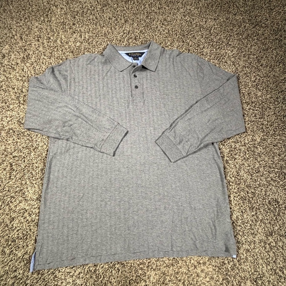 Brooks Brothers Men’s SZ XL Gray Herringbone Long Sleeve Polo Shirt Original Fit